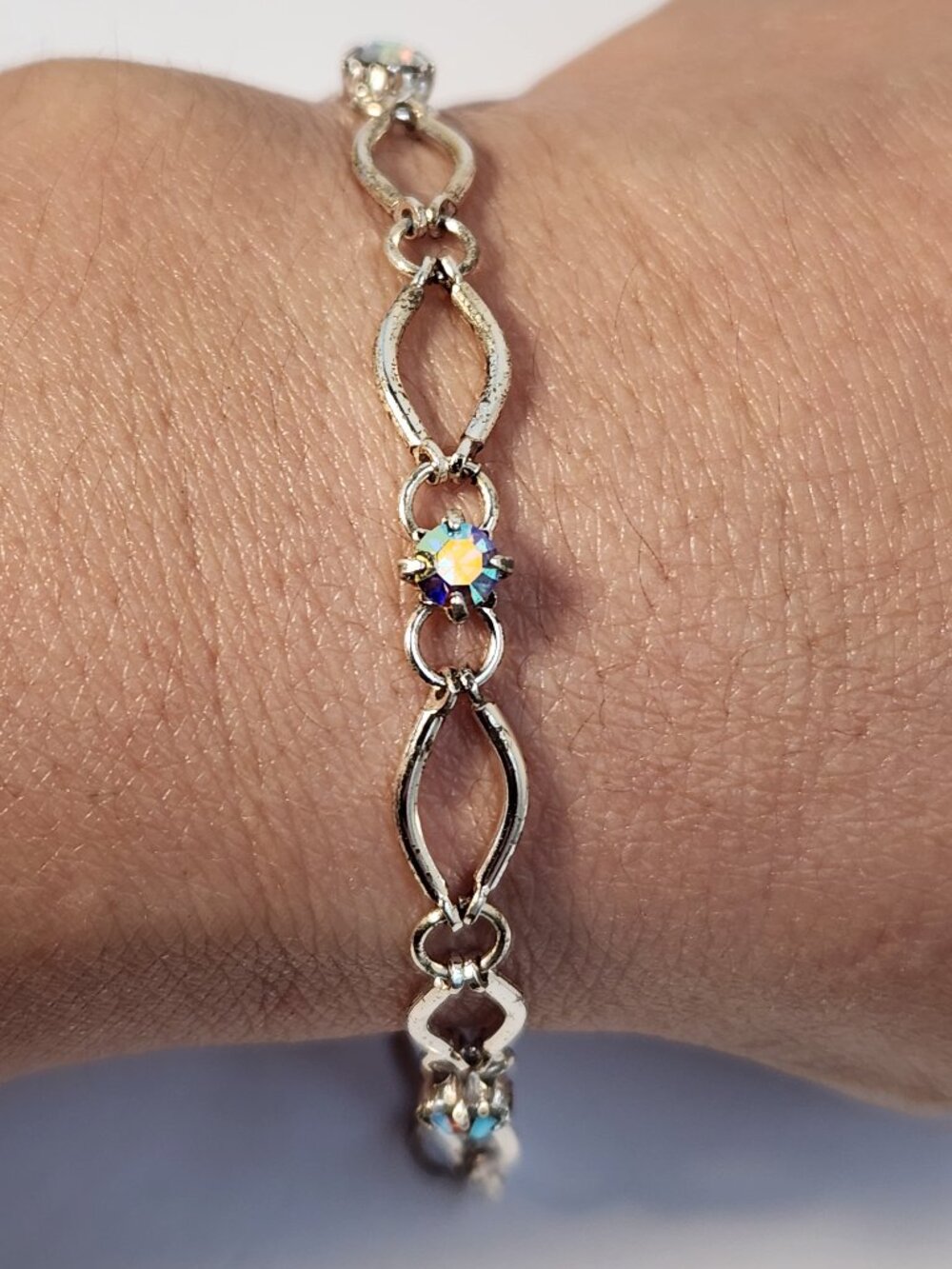 Vintage Aurora Borealis Crystal Rhinestone Adjustable Bracelet Anklet
